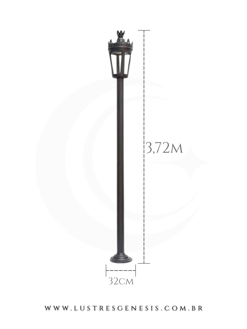 Poste de Jardim Colonial 3,36m Alumínio Fundido com Suporte para Placa Iluminação externa fachada, jardim e área gourmet